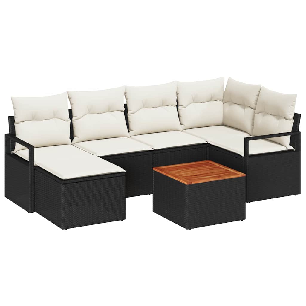 Gartensofa-set 7 stk. Schwarz Poly-Rattan