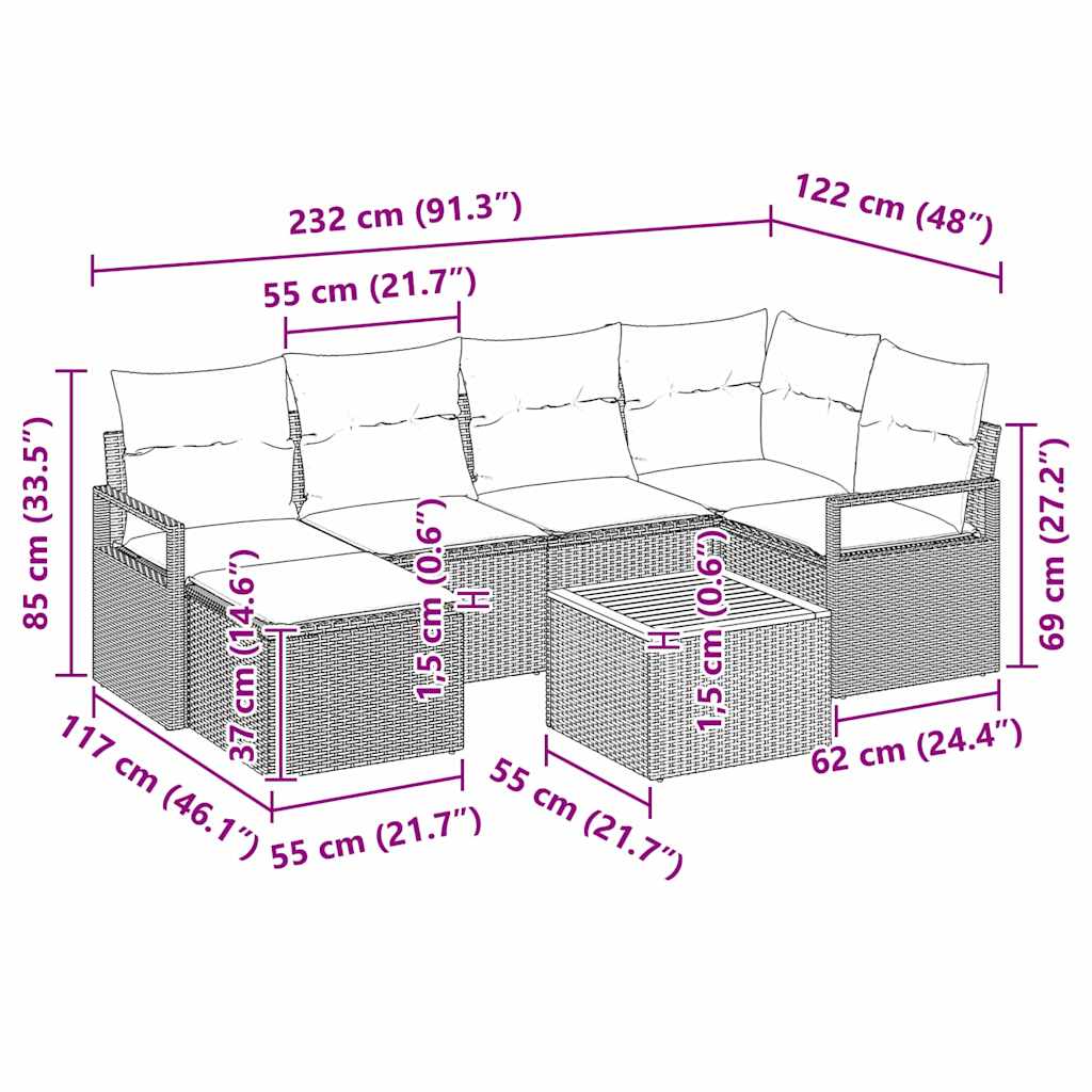 Gartensofa-set 7 stk. Schwarz Poly-Rattan