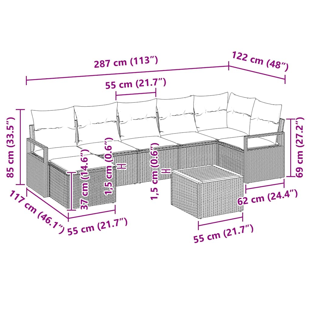 Gartensofa-set 8 stk. Schwarz Poly-Rattan