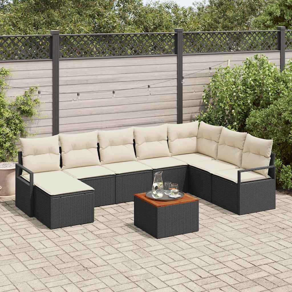 Gartensofa-set 9 stk. Schwarz Poly-Rattan