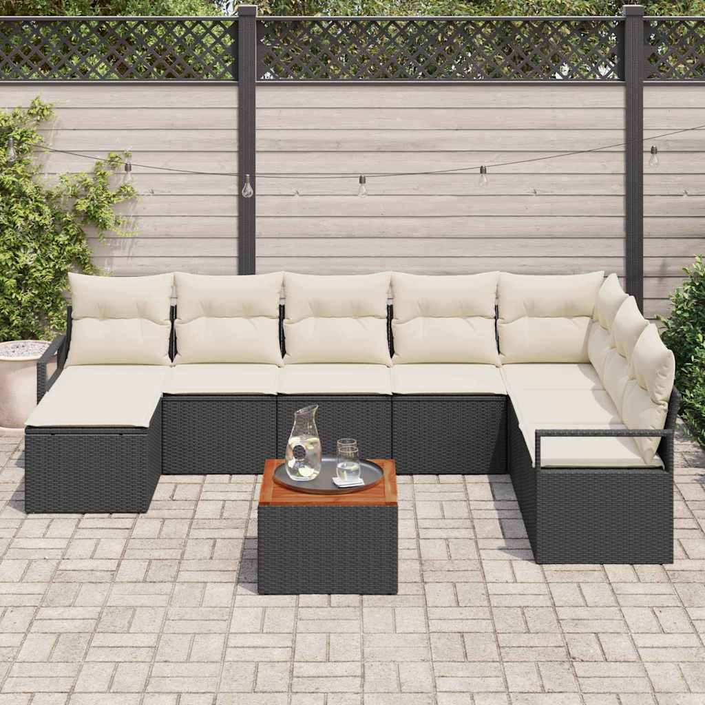 Gartensofa-set 9 stk. Schwarz Poly-Rattan