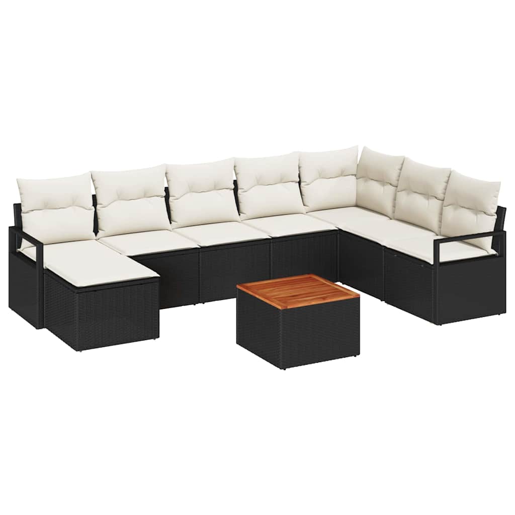 Gartensofa-set 9 stk. Schwarz Poly-Rattan