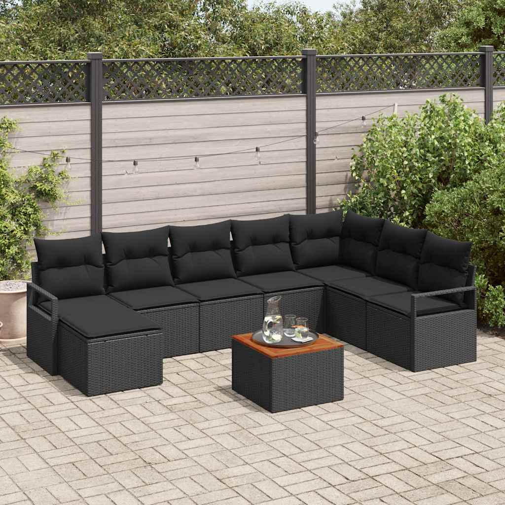 Gartensofa-set 9 stk. Schwarz Poly-Rattan
