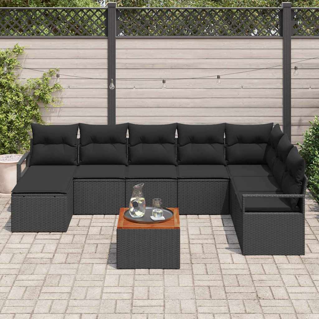 Gartensofa-set 9 stk. Schwarz Poly-Rattan