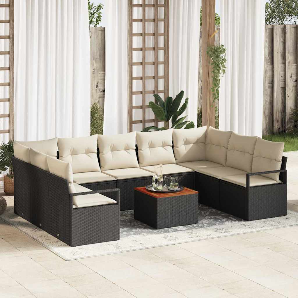 Gartensofa-set 10 Stk. Schwarz Poly-Rattan