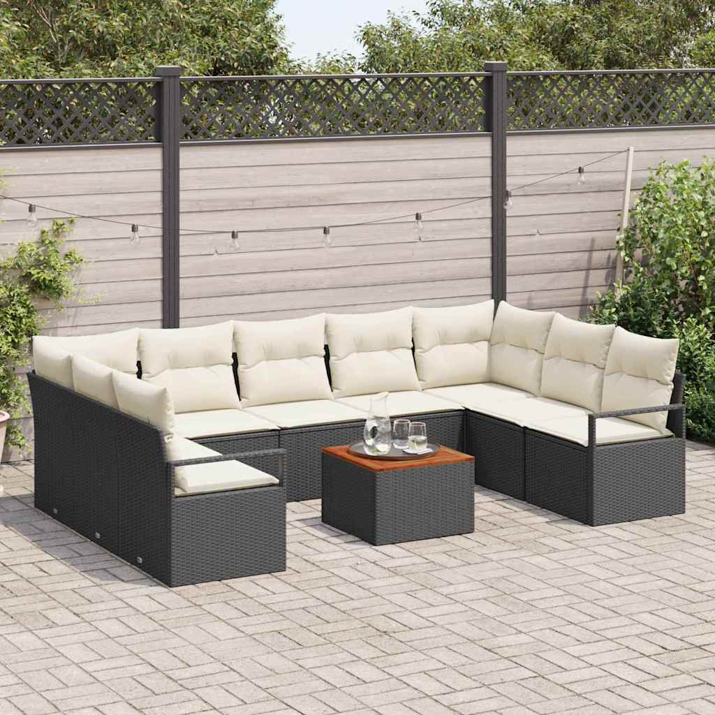 Gartensofa-set mit Kissen 10 pcs Schwarz Poly-Rattan
