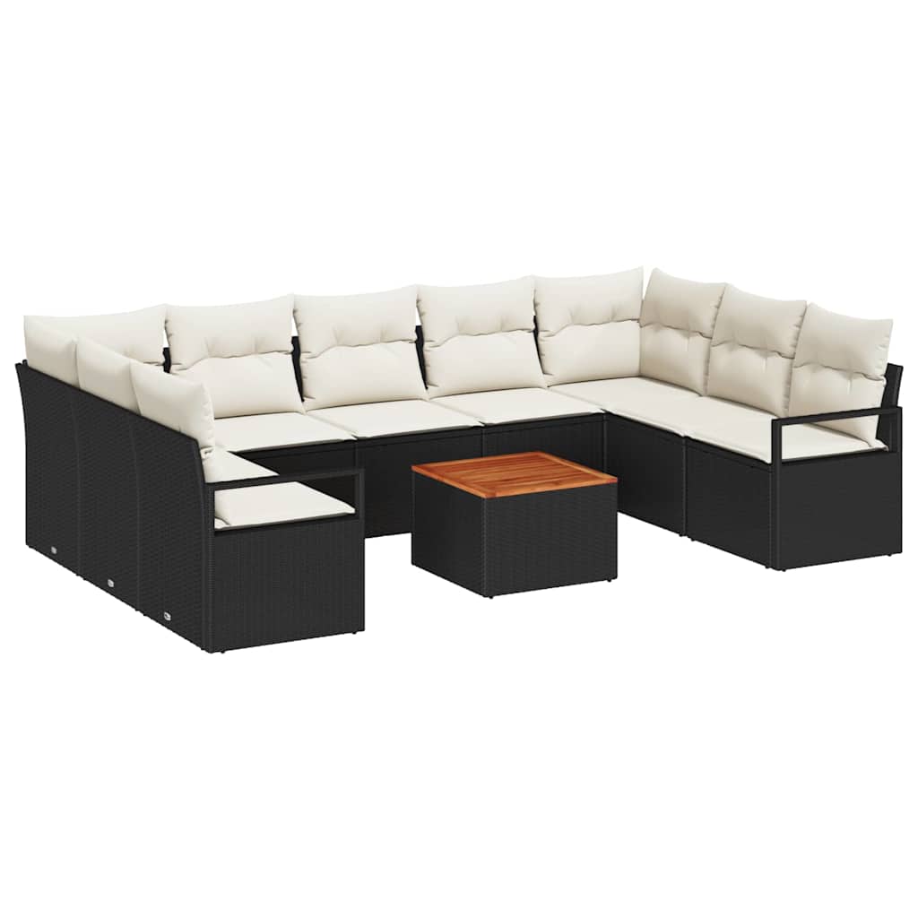 Gartensofa-set 10 Stk. Schwarz Poly-Rattan