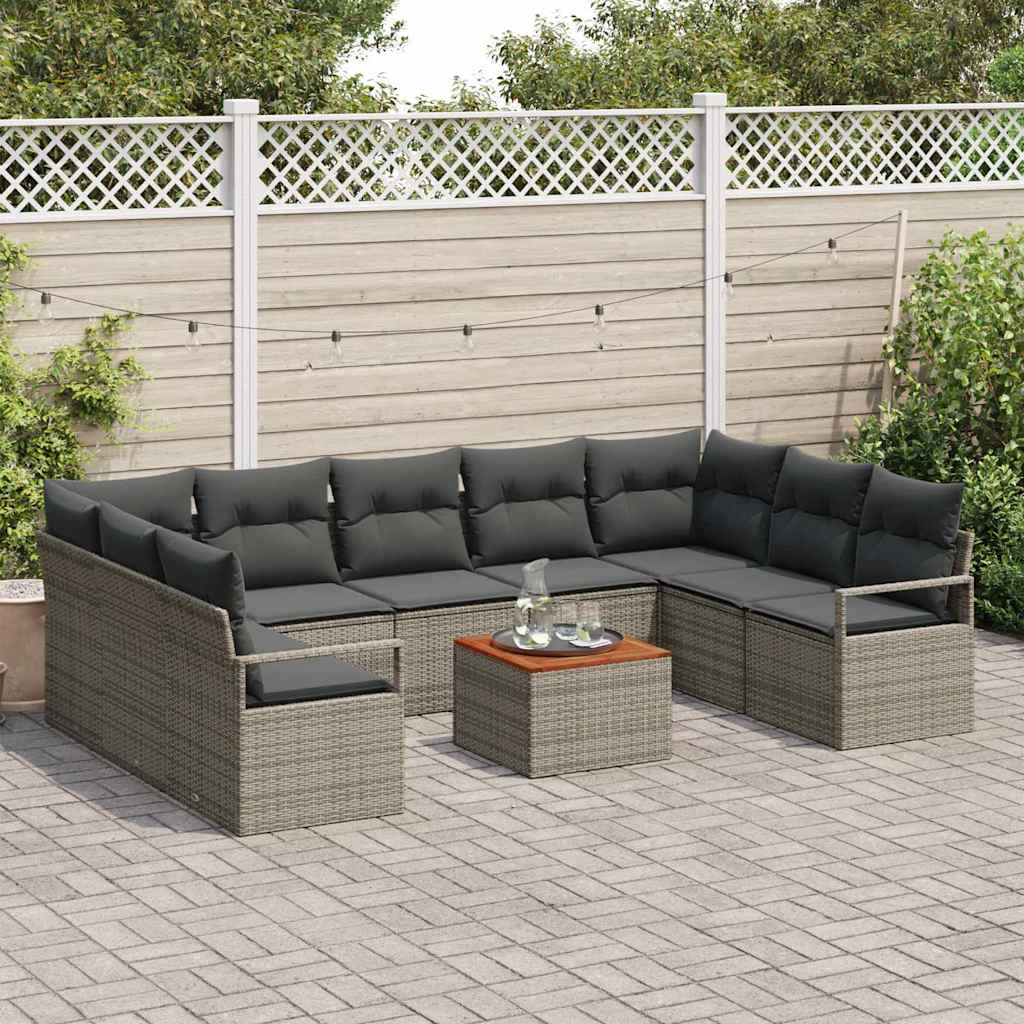 Gartensofa-set mit Kissen 10 pcs Grau Poly-Rattan
