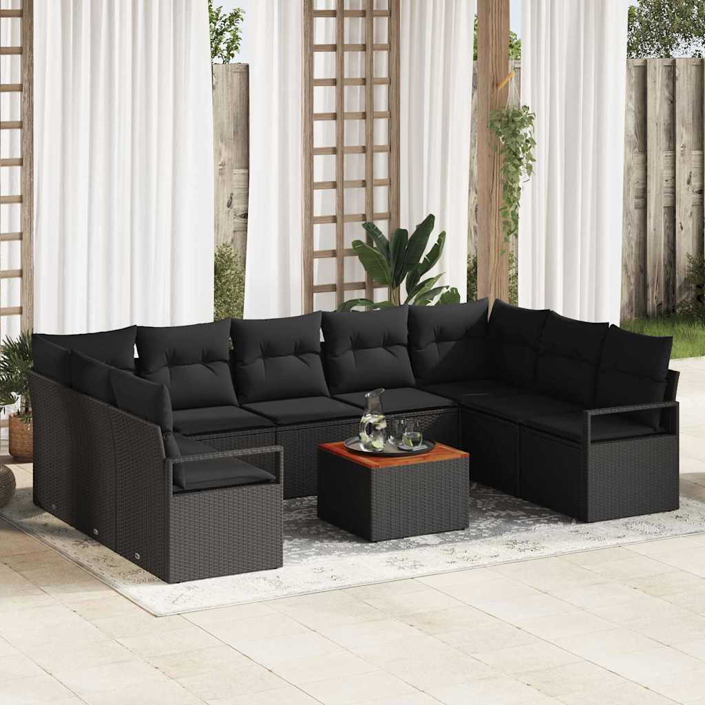 Gartensofa-set 10 stk. Schwarz Poly-Rattan