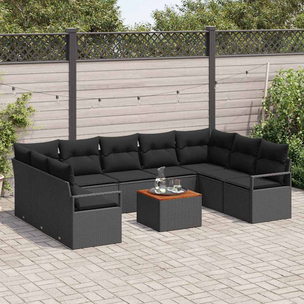 Gartensofa-set 10 stk. Schwarz Poly-Rattan
