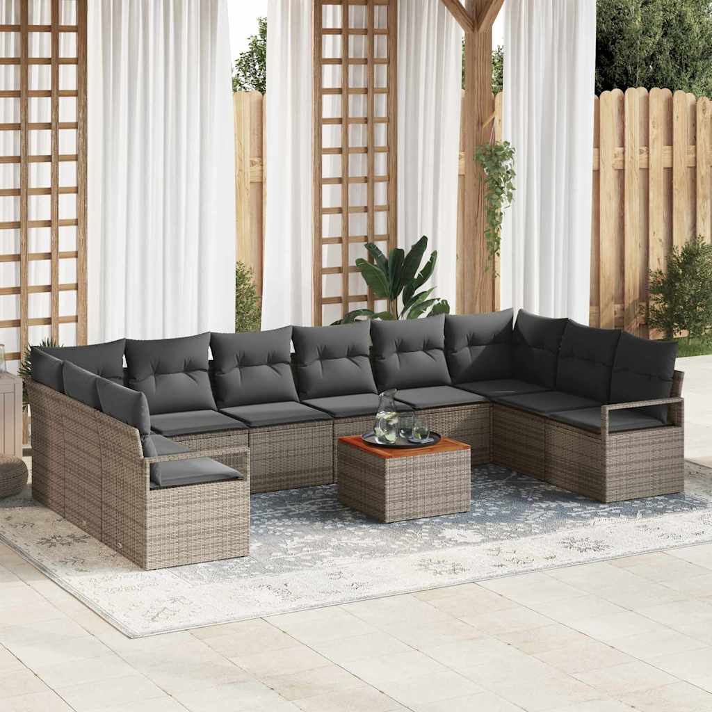 Gartensofa-set 11 stk. Grau Poly-Rattan