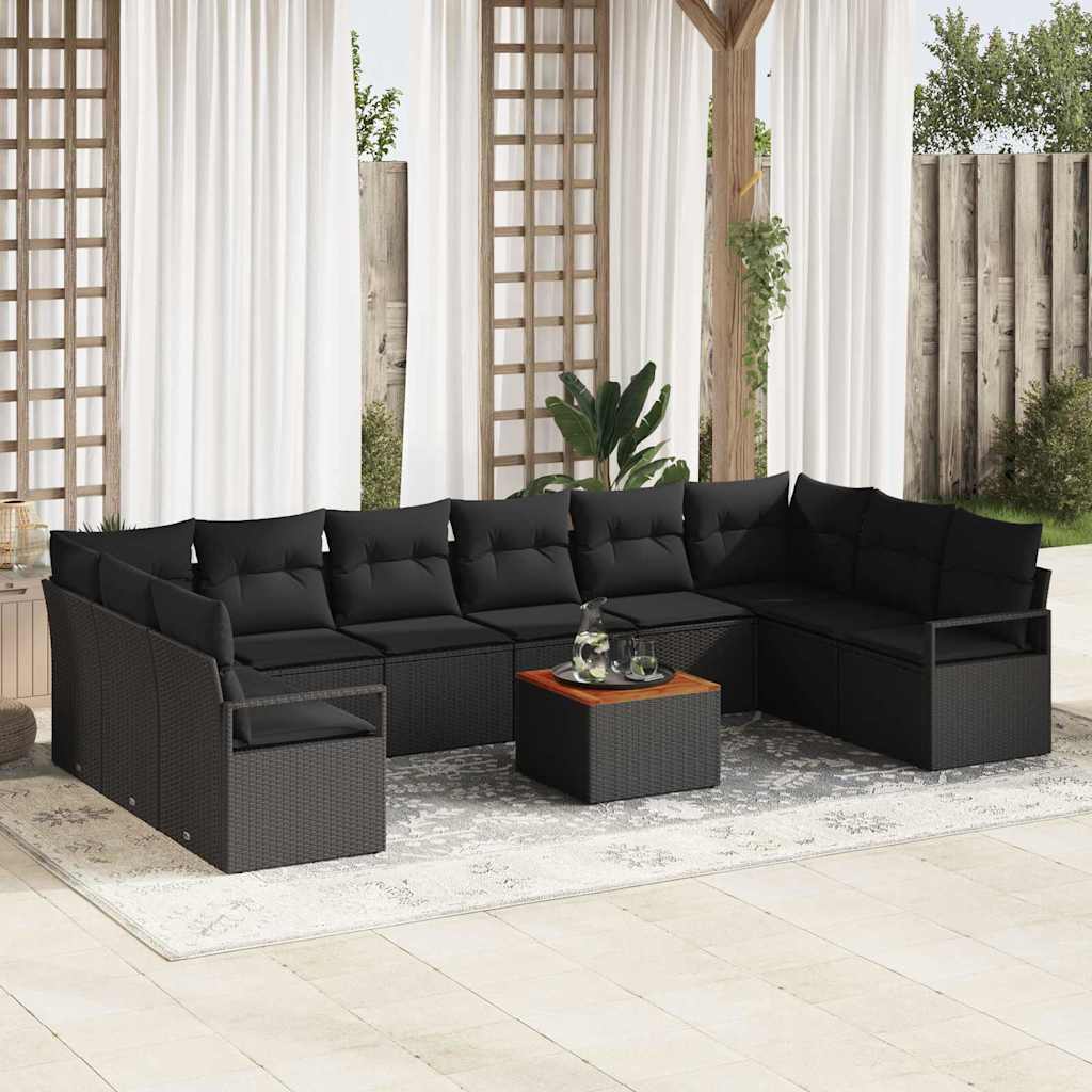 Gartensofa-set 11 stk. Schwarz Poly-Rattan