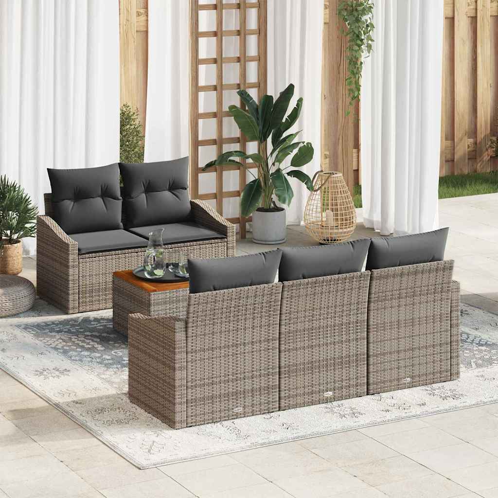 Gartensofa-set 6 stk. Grau Poly-Rattan