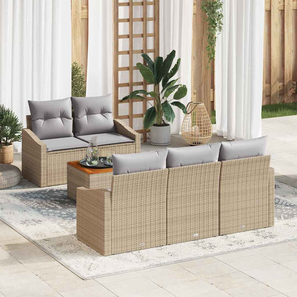 Gartensofa-set mit Kissen 6 pcs Beige Poly-Rattan