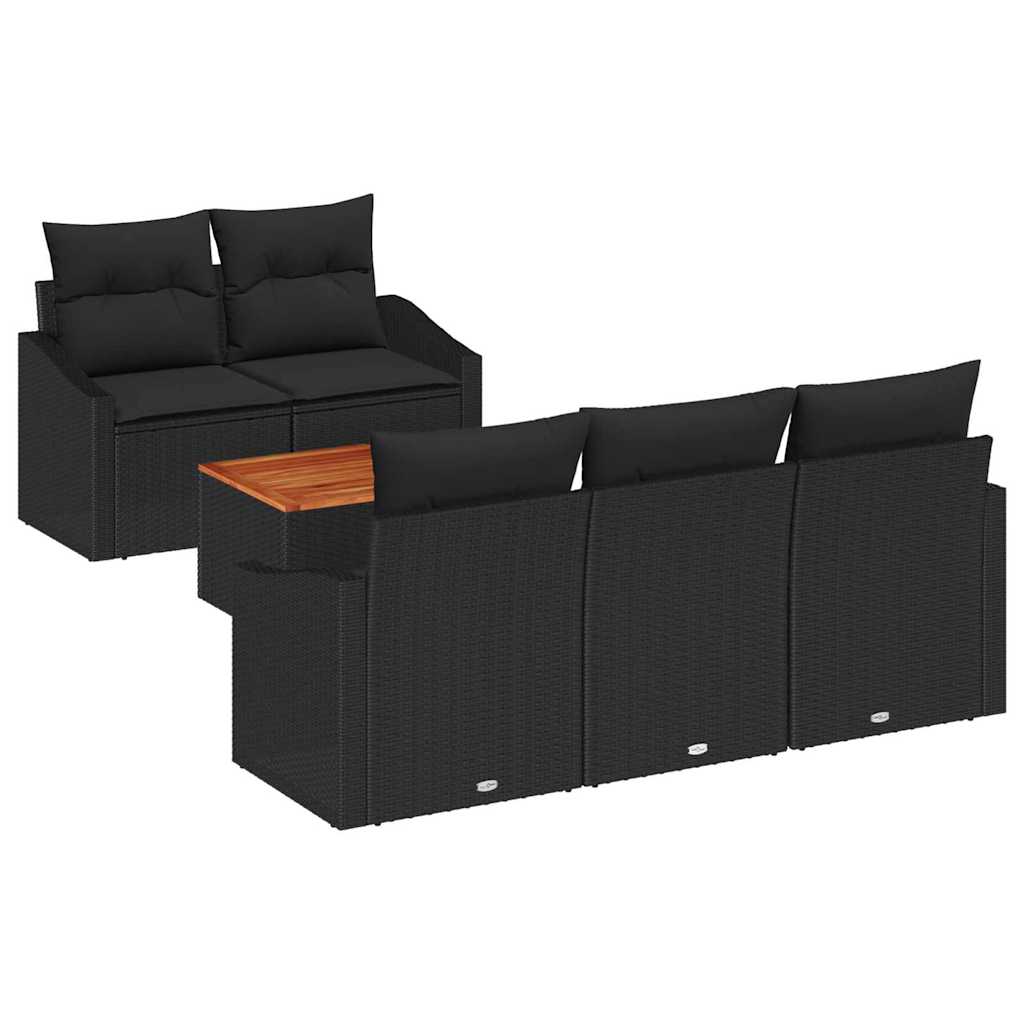 Gartensofa-set 6 stk. Schwarz Poly-Rattan