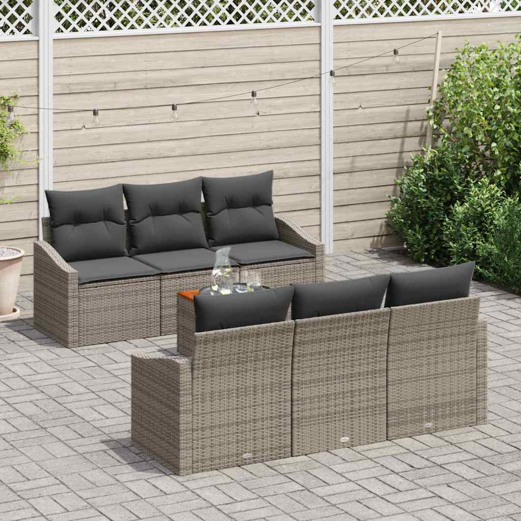 Gartensofa-set mit Kissen 7 pcs Grau Poly-Rattan