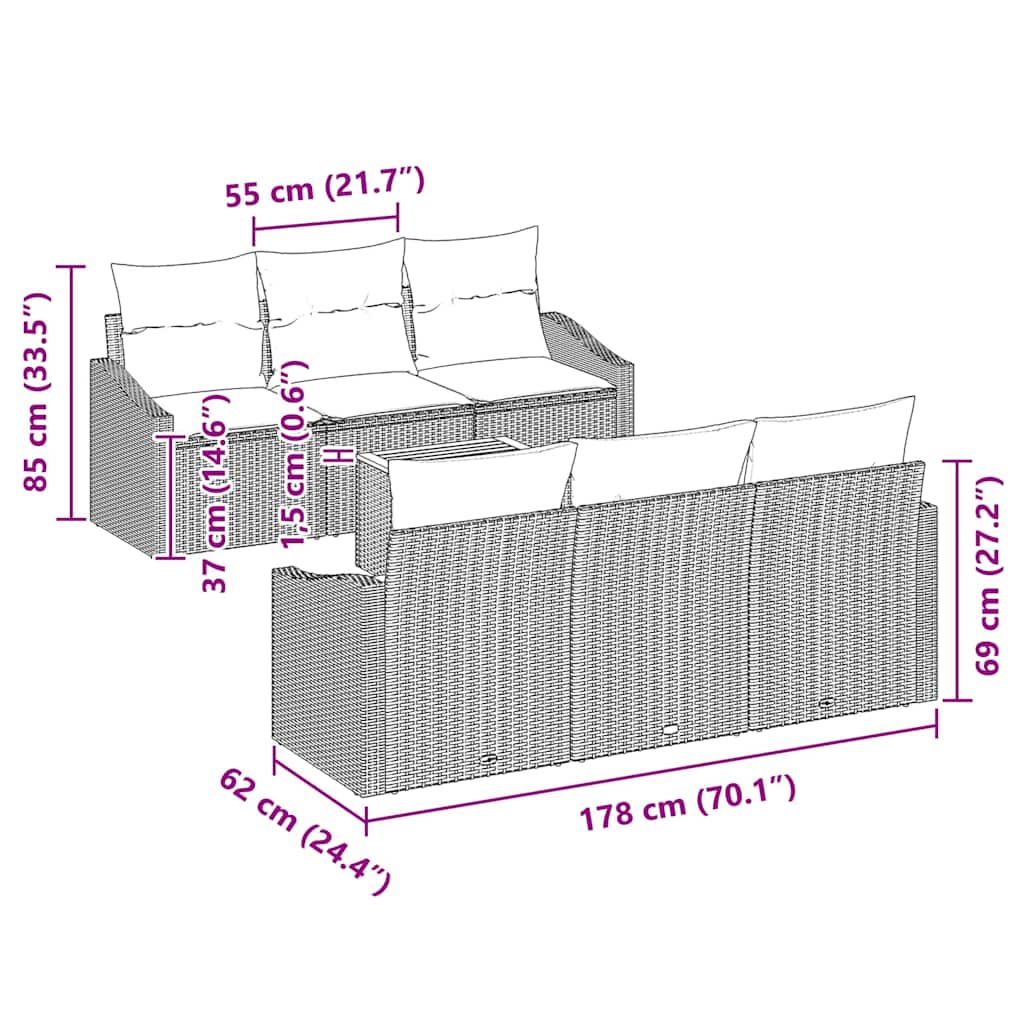 Gartensofa-set 7 stk. Schwarz Poly-Rattan