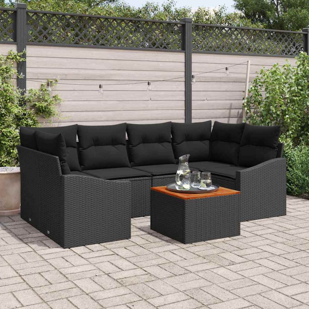 Gartensofa-set 7 stk. Schwarz Poly-Rattan
