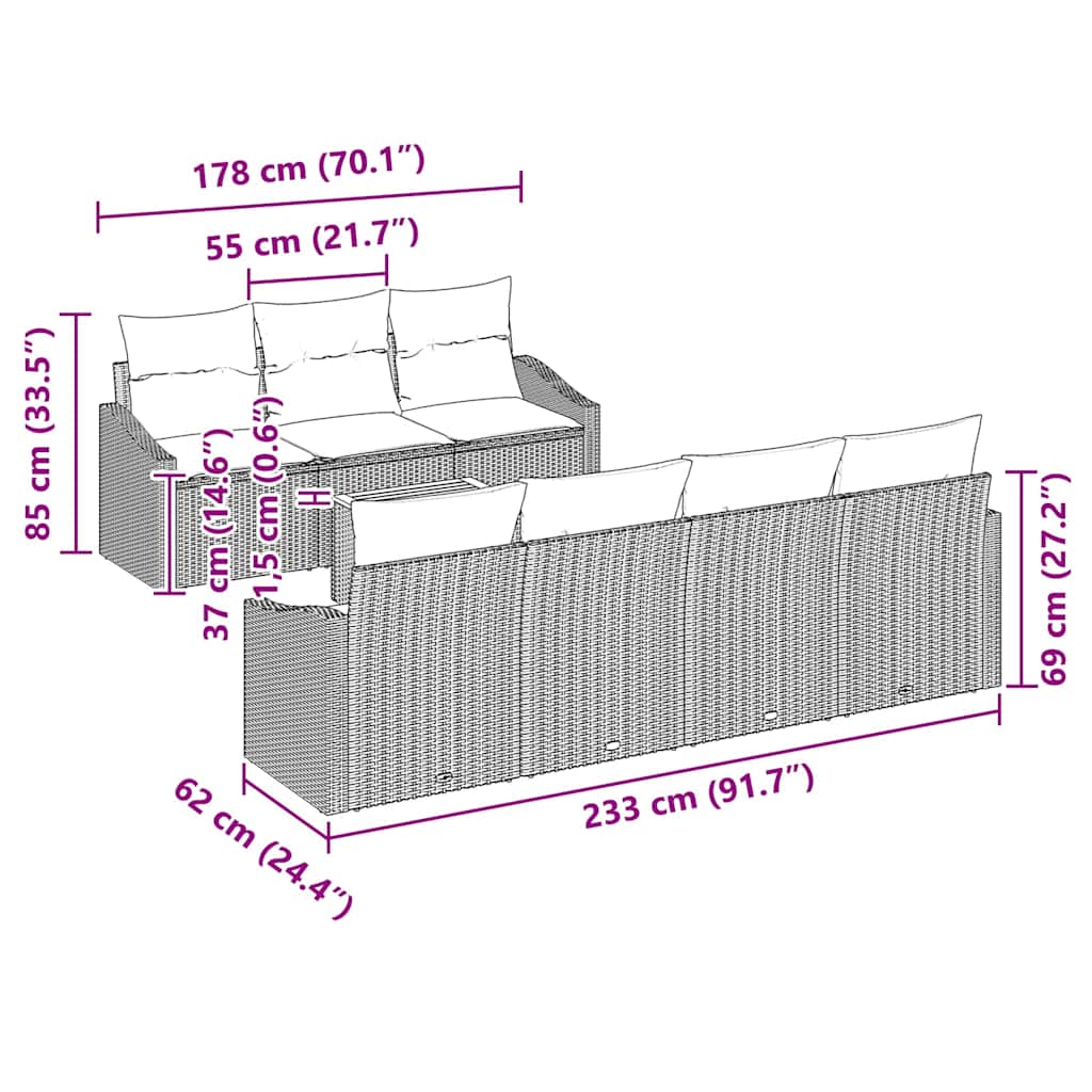 Gartensofa-set 8 stk. Grau Poly-Rattan