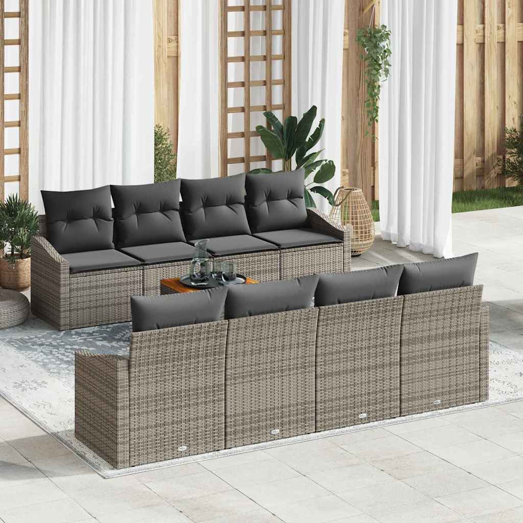 Gartensofa-set mit Kissen 9 pcs Grau Poly-Rattan