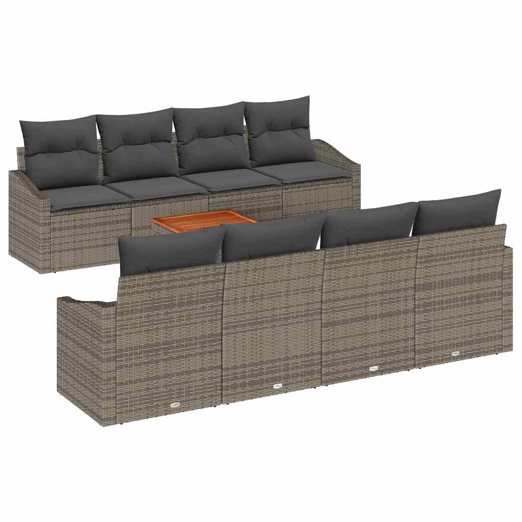 Gartensofa-set 9 Stk. Grau Poly-Rattan