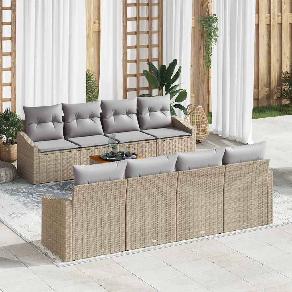 Gartensofa-set 9 Stk. Beige Poly-Rattan