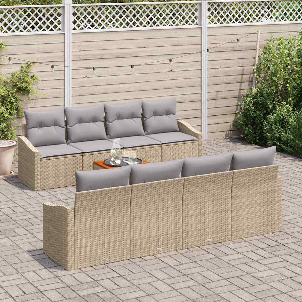 Gartensofa-set 9 Stk. Beige Poly-Rattan