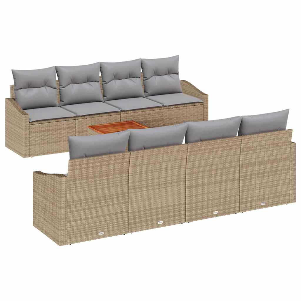 Gartensofa-set 9 Stk. Beige Poly-Rattan