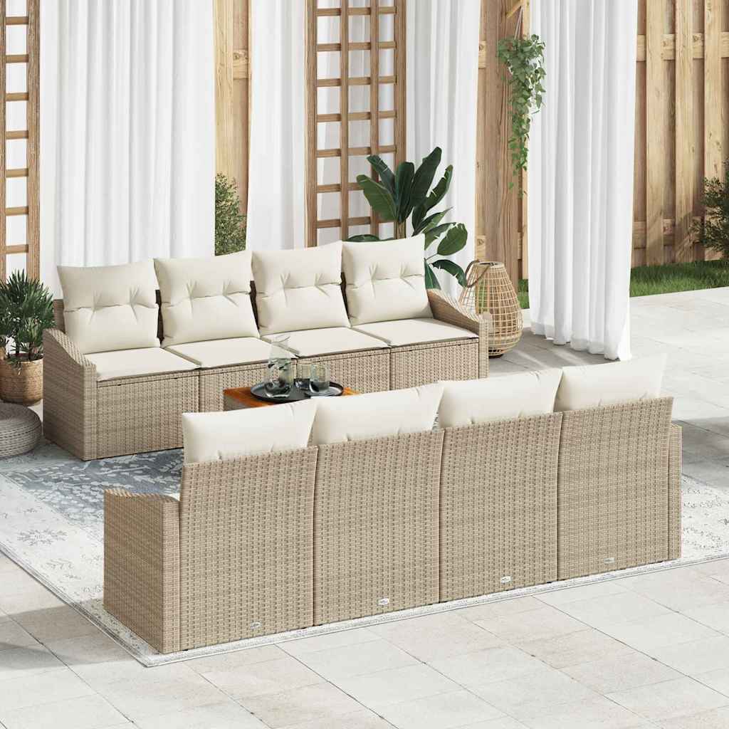 Gartensofa-set mit Kissen 9 pcs Beige Poly-Rattan