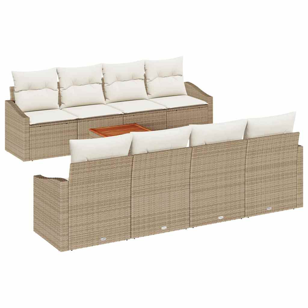 Gartensofa-set mit Kissen 9 pcs Beige Poly-Rattan