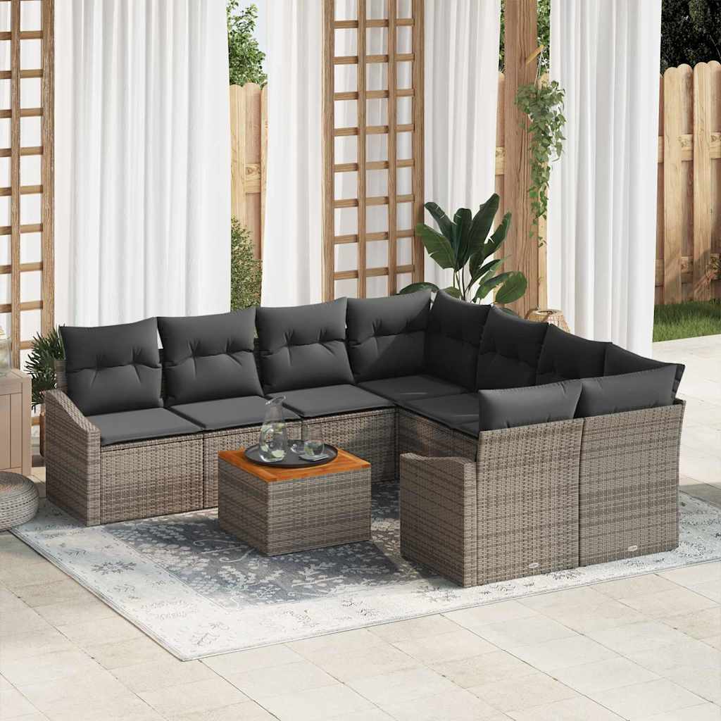 Gartensofa-set 9 stk. Grau Poly-Rattan