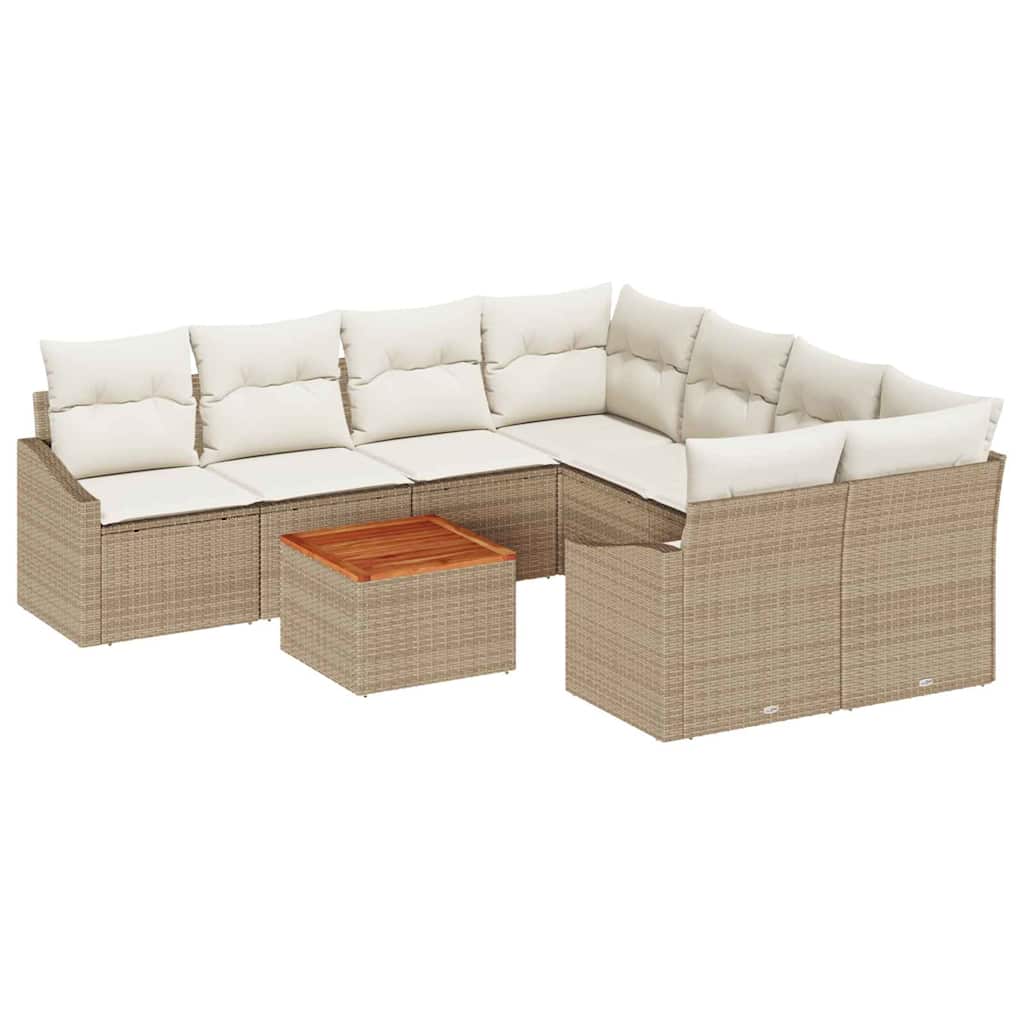 Gartensofa-set mit Kissen 9 pcs Beige Poly-Rattan
