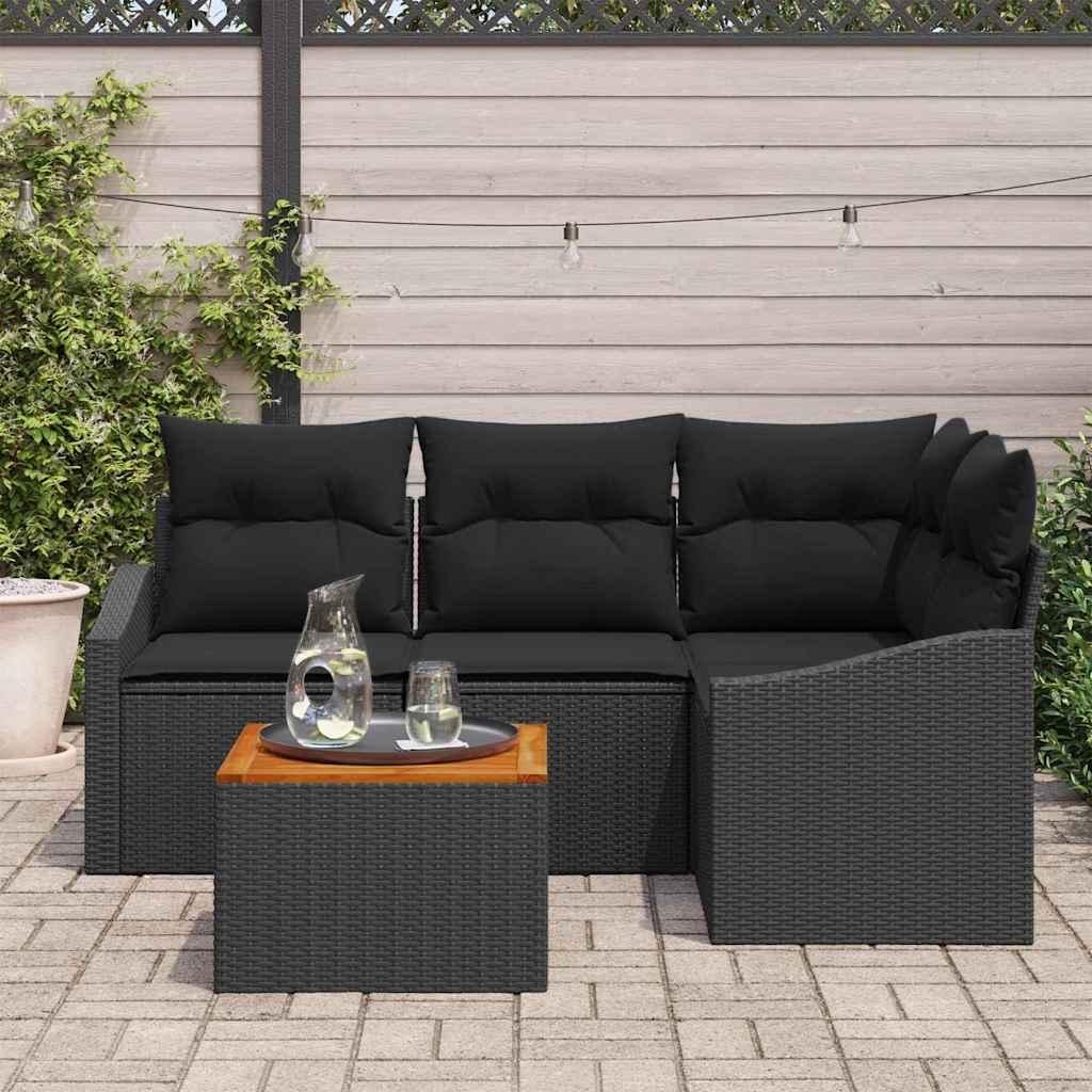 Gartensofa-set 5 stk. Schwarz Poly-Rattan