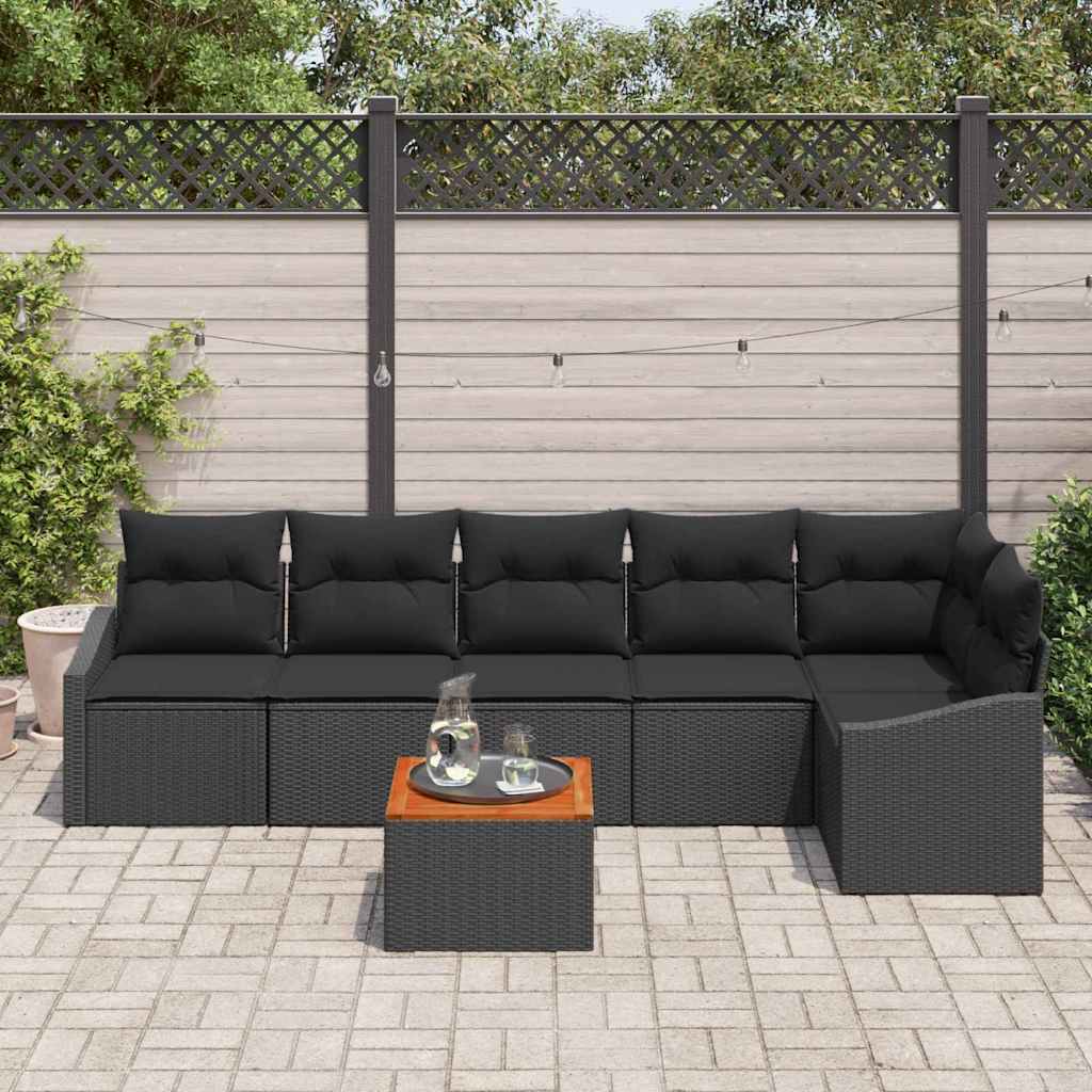 Gartensofa-set 7 Stk. Schwarz Poly-Rattan