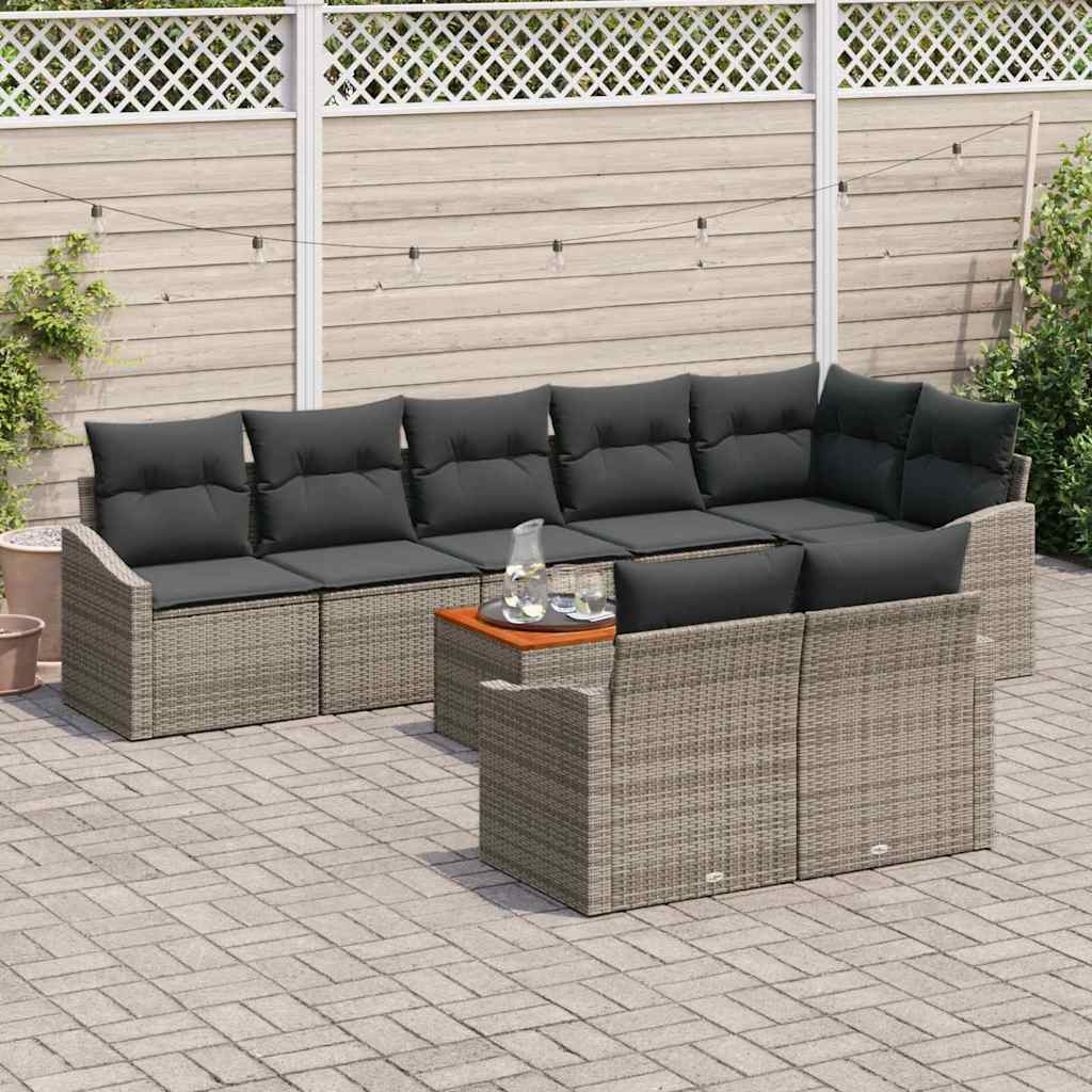 Gartensofa-set mit Kissen 9 pcs Grau Poly-Rattan