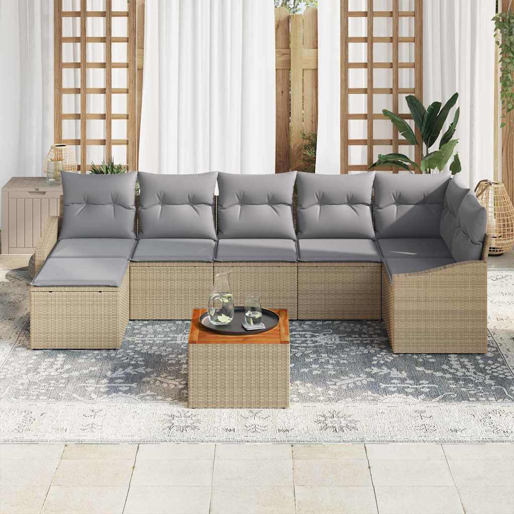Gartensofa-set mit Kissen 8 pcs Beige Poly-Rattan