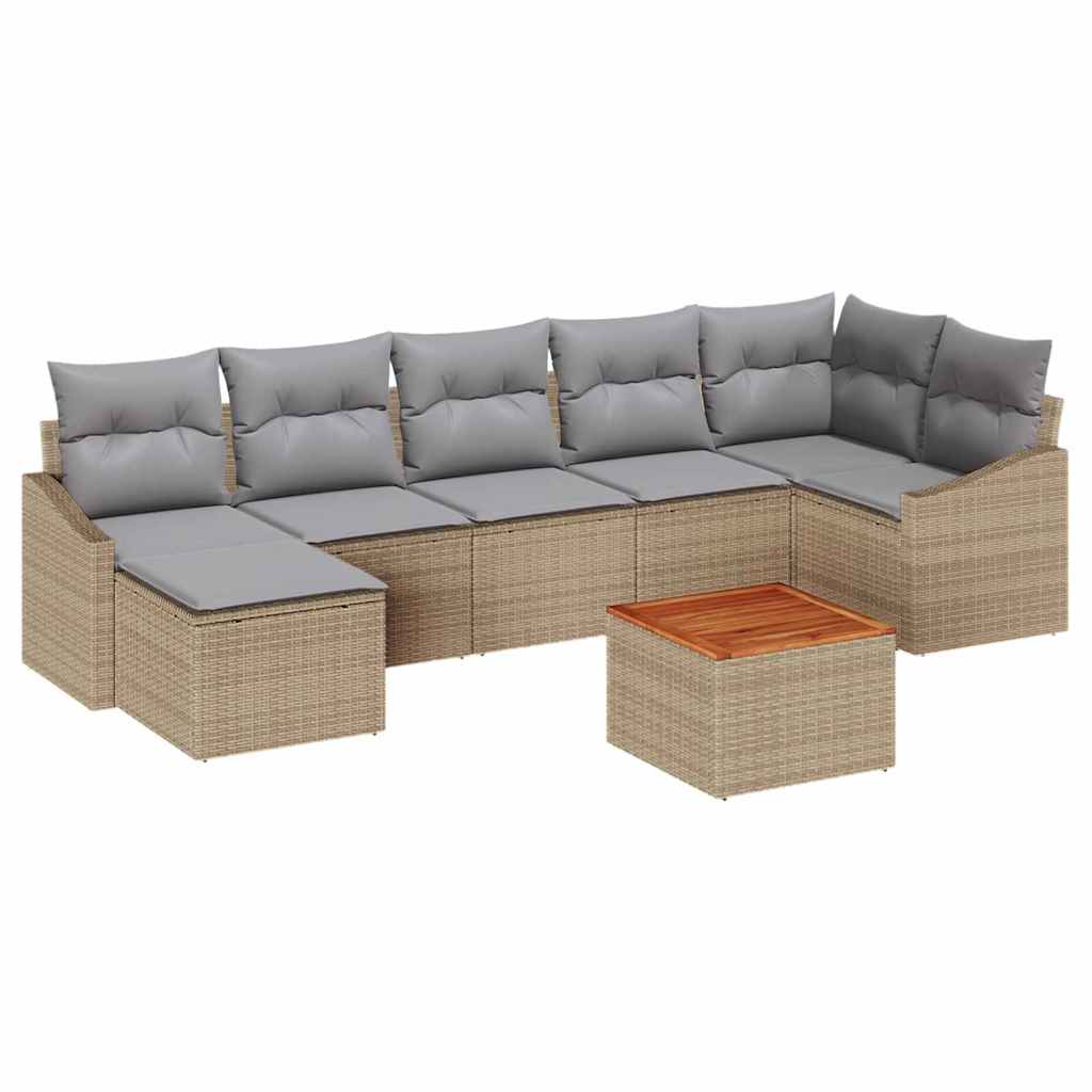 Gartensofa-set mit Kissen 8 pcs Beige Poly-Rattan