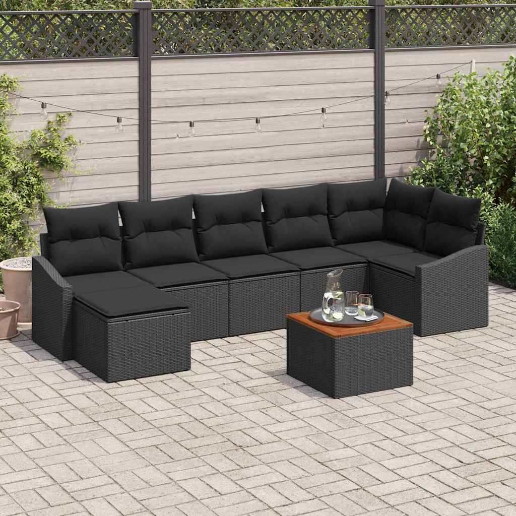 Gartensofa-set 8 stk. Schwarz Poly-Rattan