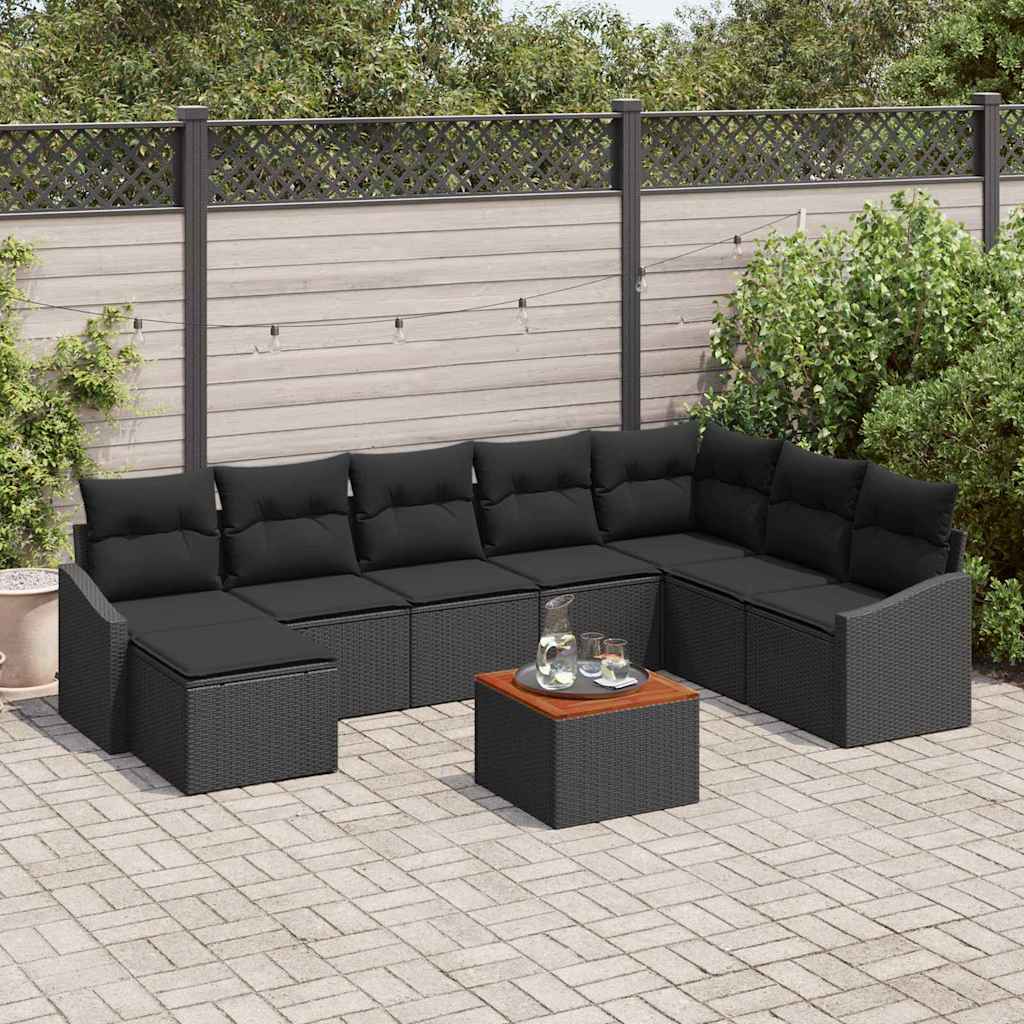 Gartensofa-set 9 stk. Schwarz Poly-Rattan