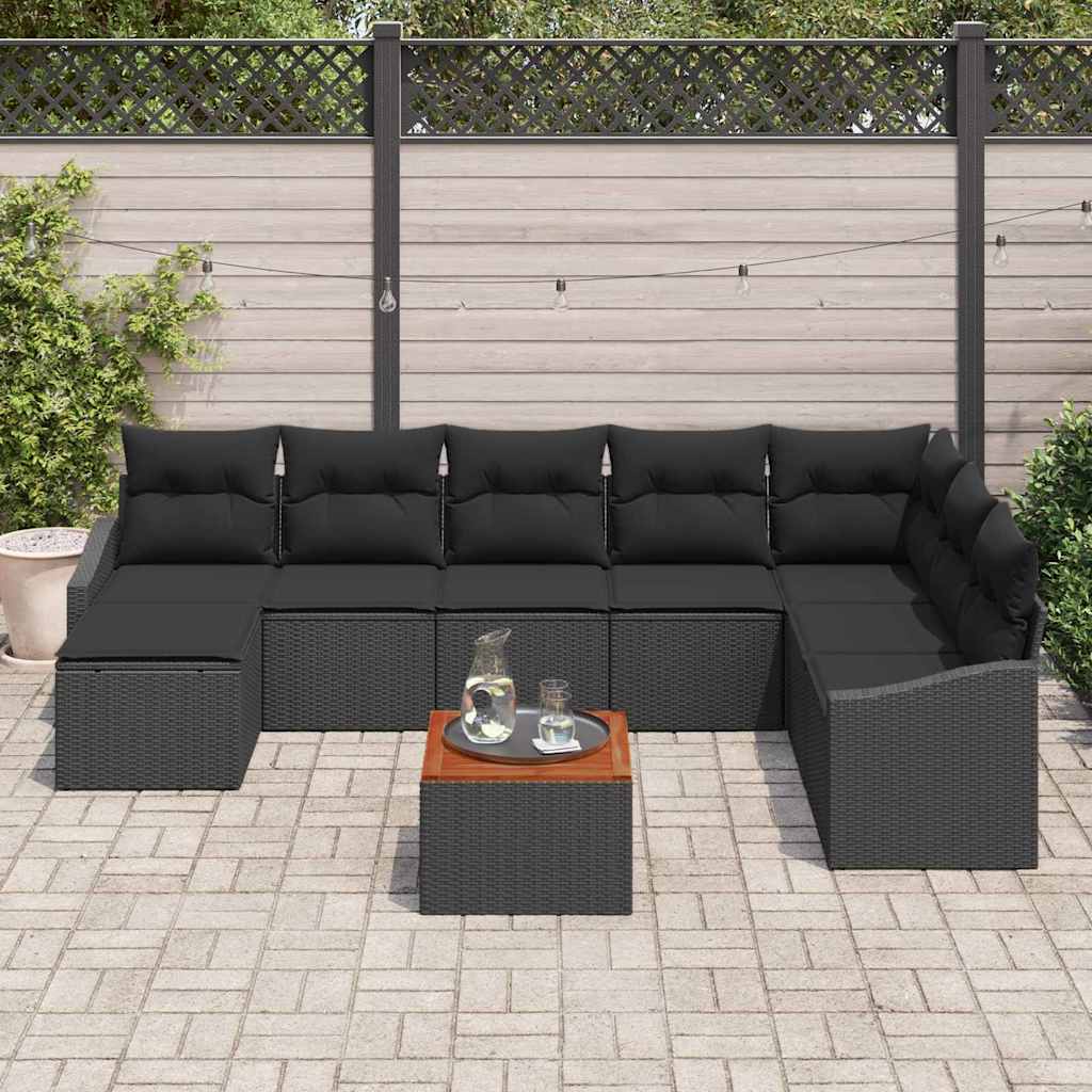 Gartensofa-set 9 stk. Schwarz Poly-Rattan