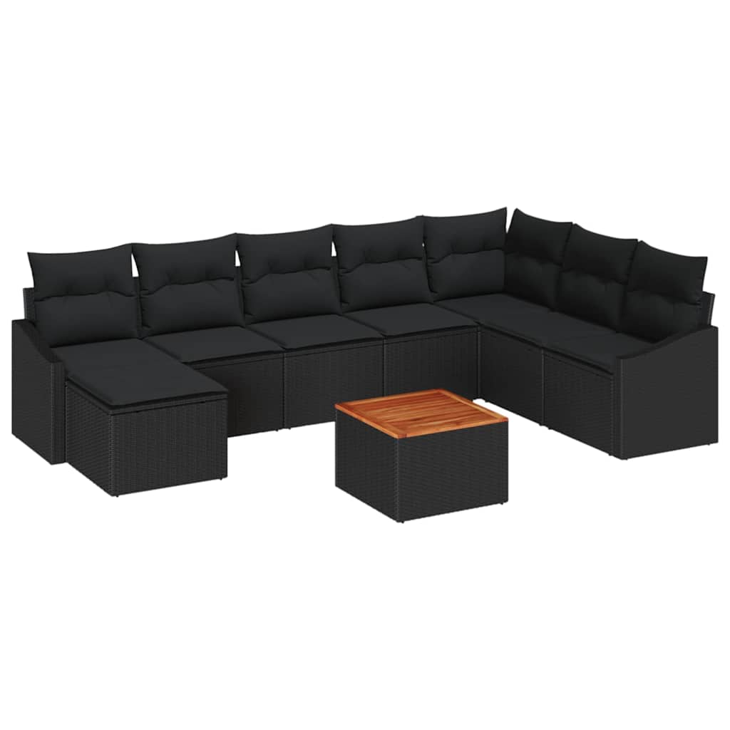 Gartensofa-set 9 stk. Schwarz Poly-Rattan