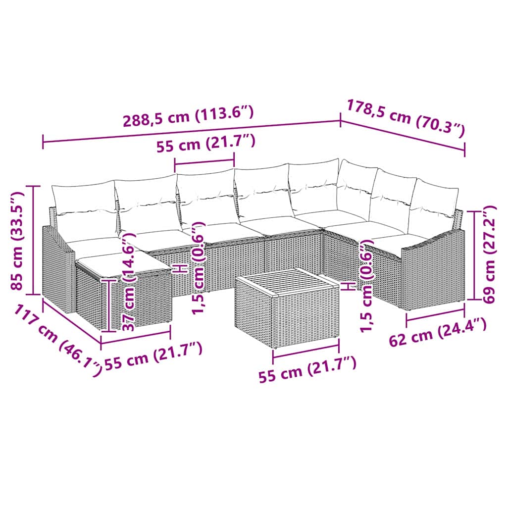 Gartensofa-set 9 stk. Schwarz Poly-Rattan