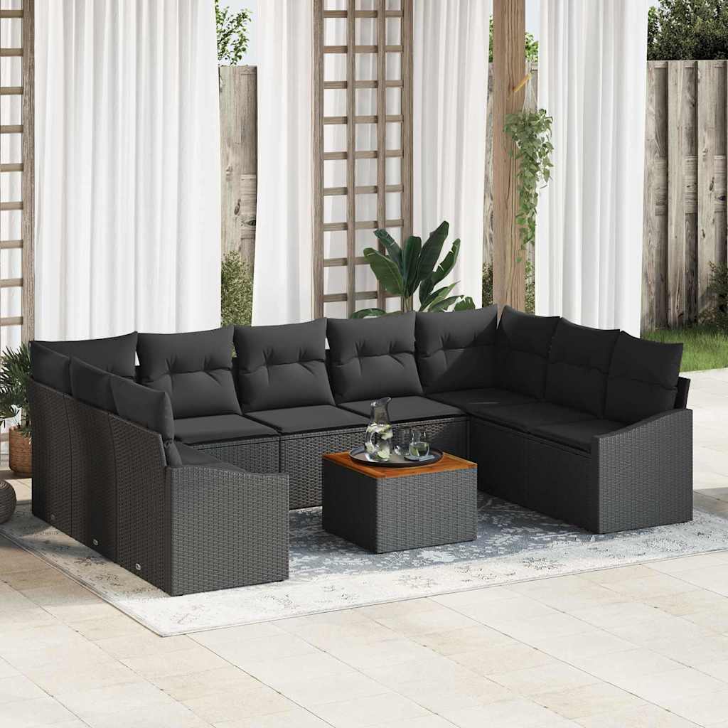 Gartensofa-set 10 stk. Schwarz Poly-Rattan