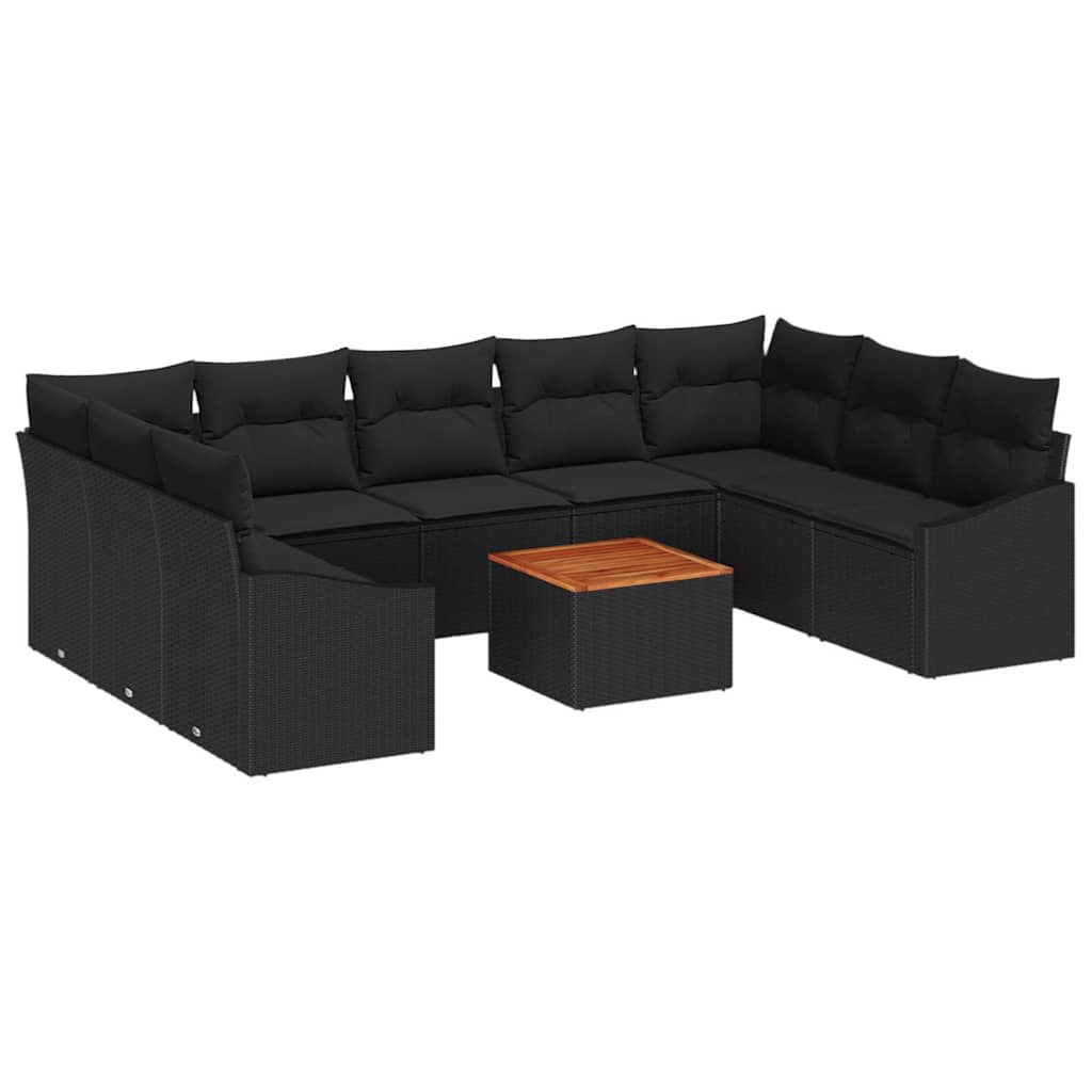 Gartensofa-set 10 stk. Schwarz Poly-Rattan