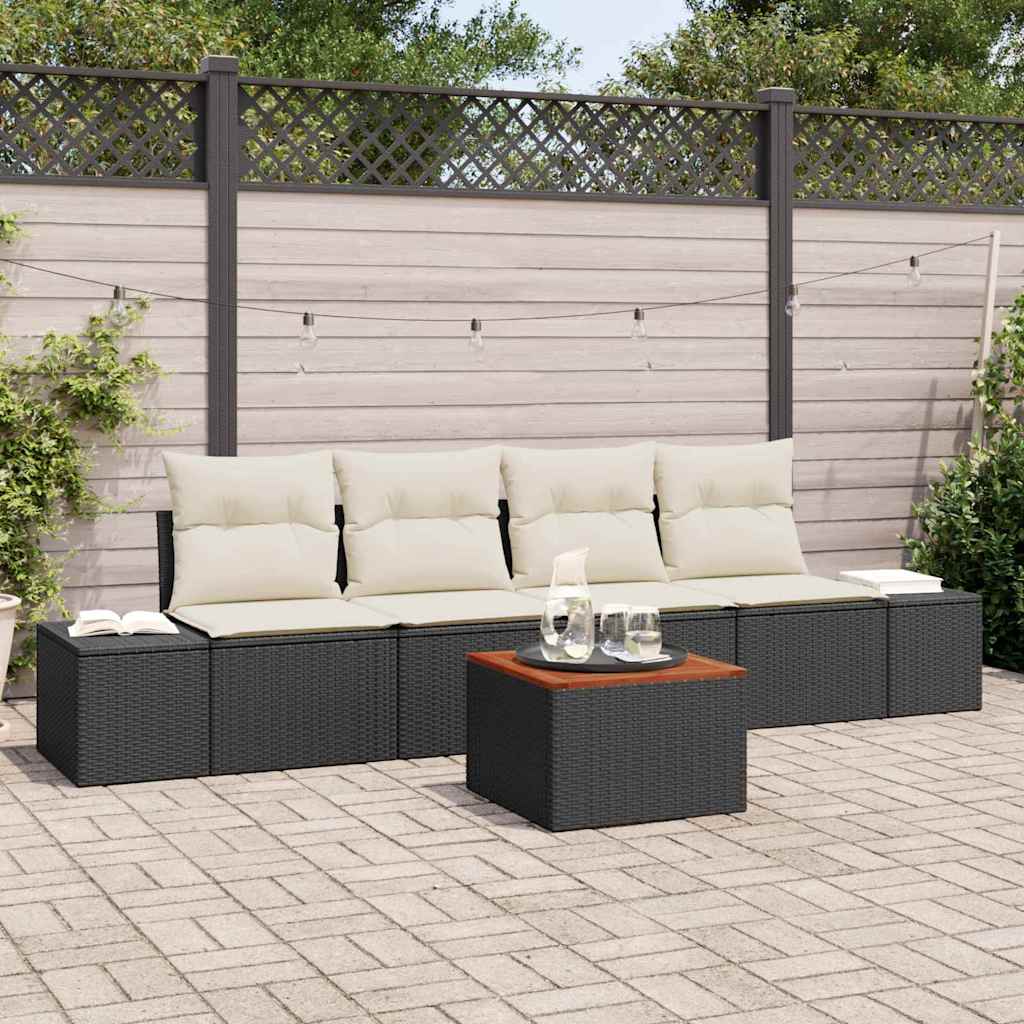 Gartensofa-set 5 Stk. Schwarz Poly-Rattan