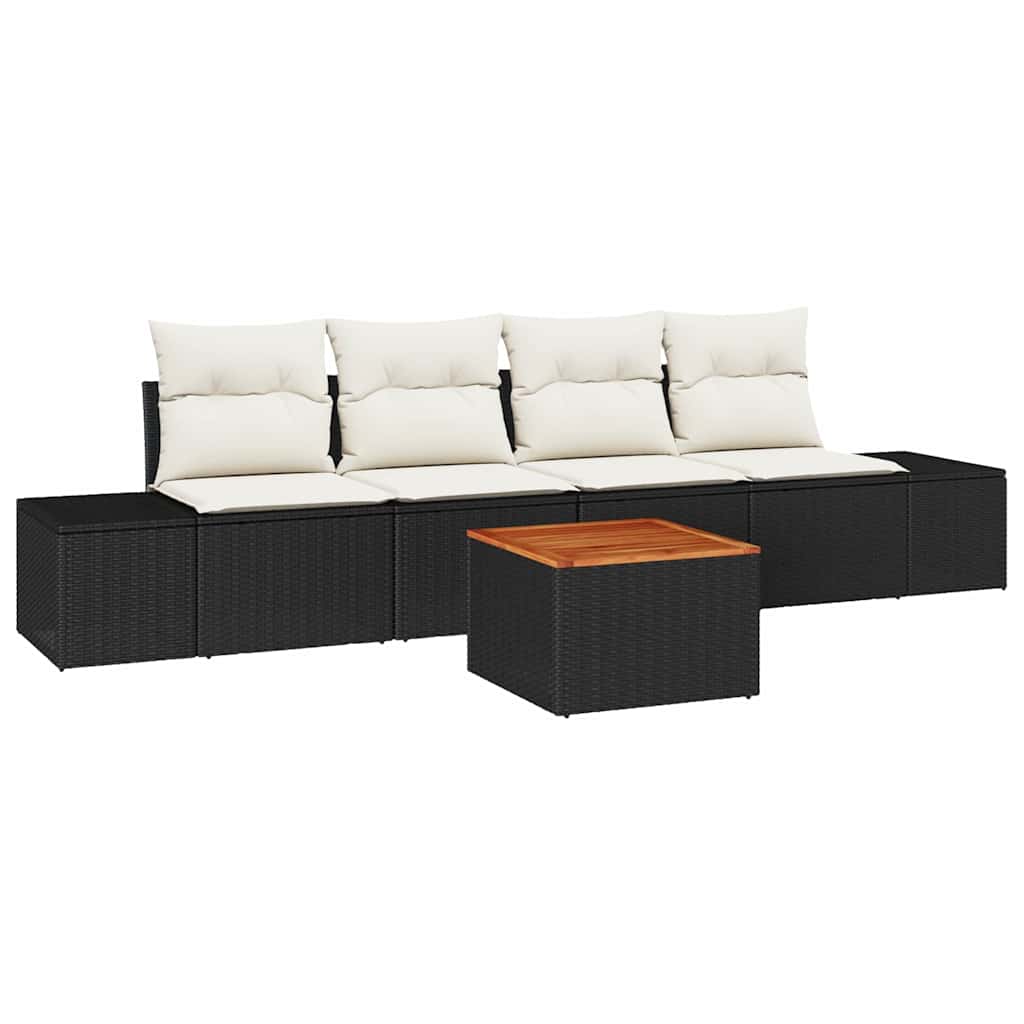 Gartensofa-set mit Kissen 5 pcs Schwarz Poly-Rattan