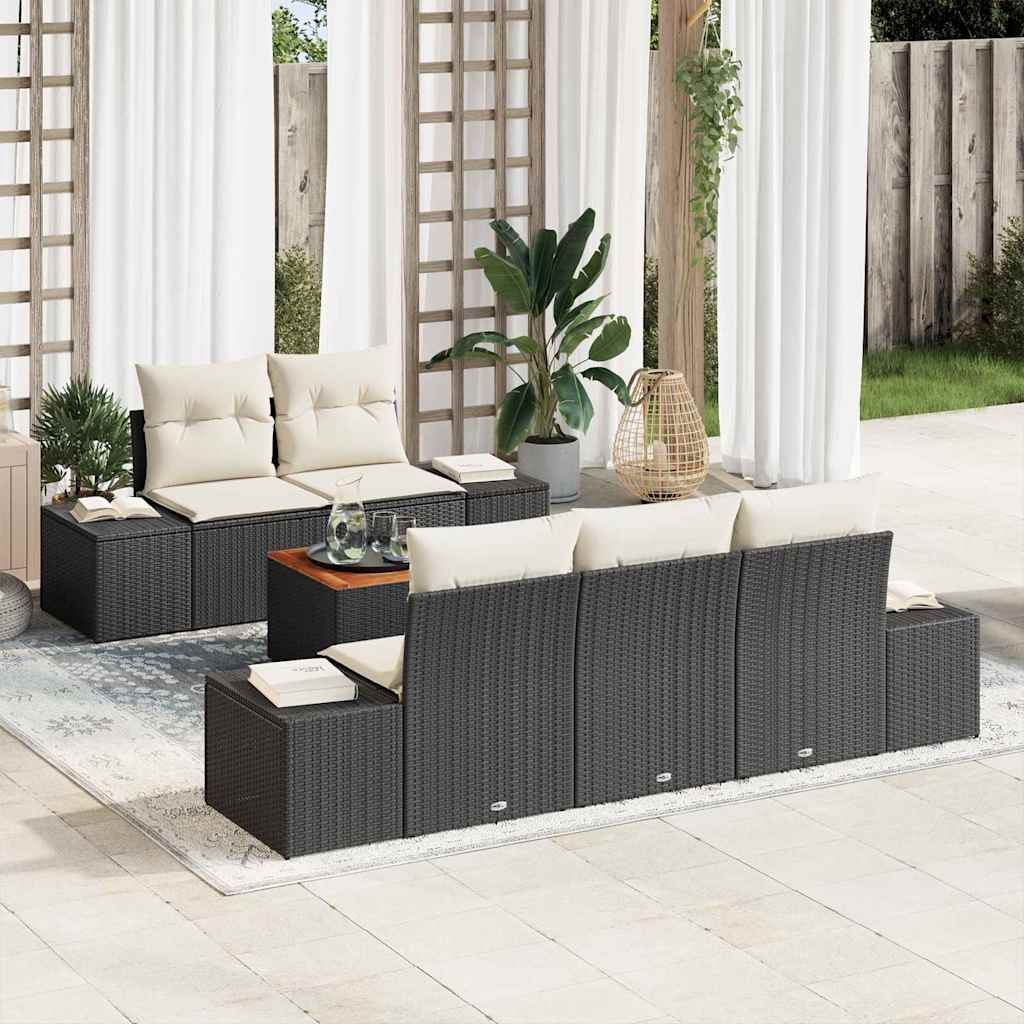 Gartensofa-set 6 stk. Schwarz Poly-Rattan