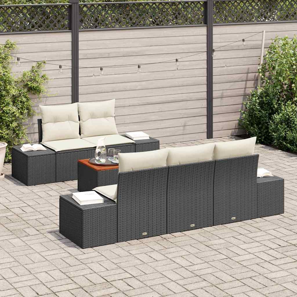 Gartensofa-set 6 stk. Schwarz Poly-Rattan