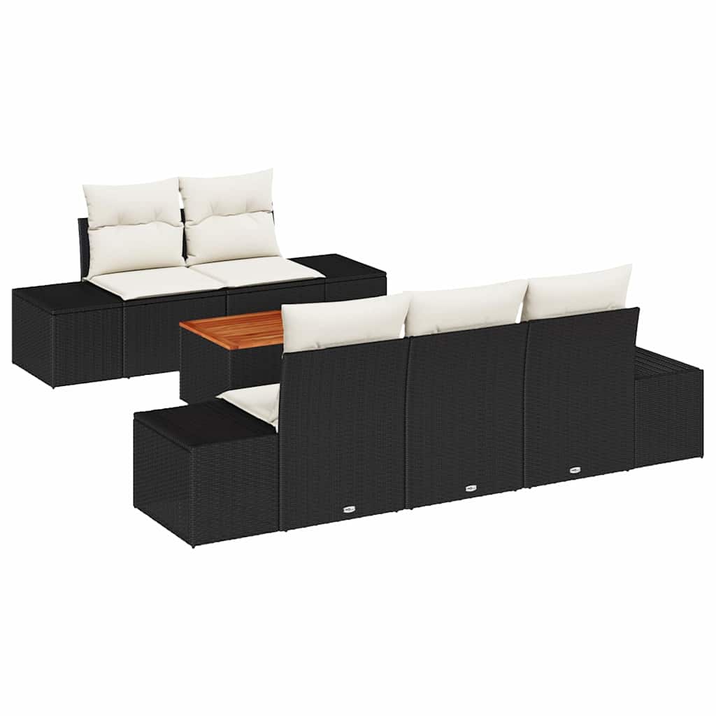 Gartensofa-set 6 stk. Schwarz Poly-Rattan