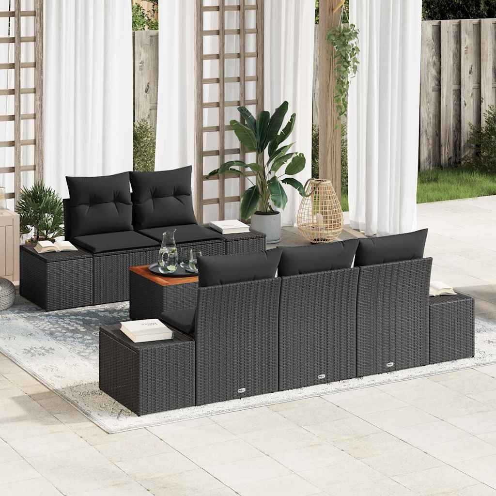 Gartensofa-set 6 stk. Schwarz Poly-Rattan